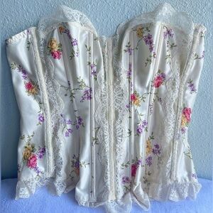 *VINTAGE LACE CORSET* COTTAGE CORE IVORY FLORAL* SIZE 36*
